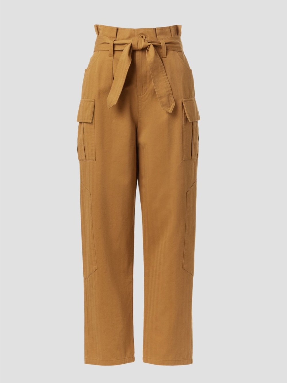 High-Waist Cargo Tie-Belt Pants in Mustard
